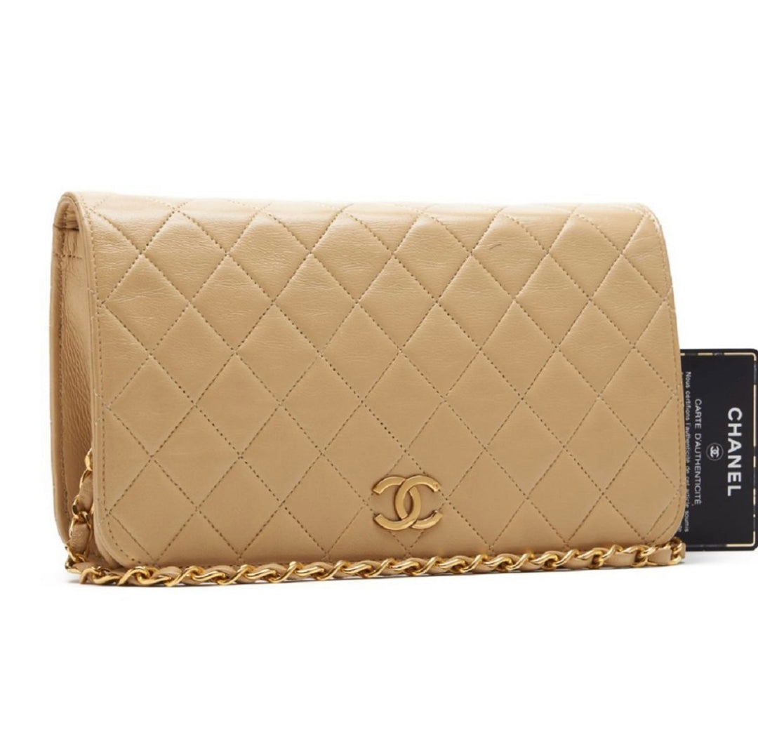 CHANEL BEIGE LEATHER VINTAGE FULL FLAP BAG – the luxechive